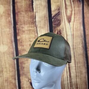 Drake Hat Cap Snap Back Green Brown Mesh Trucker Patch Outdoors Waterfowl Mens